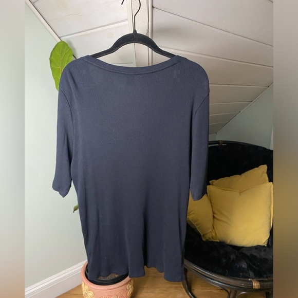 Magaschoni Black Pima Cotton Ribbed V- Neck Tee Size Large - Picture 4 of 8